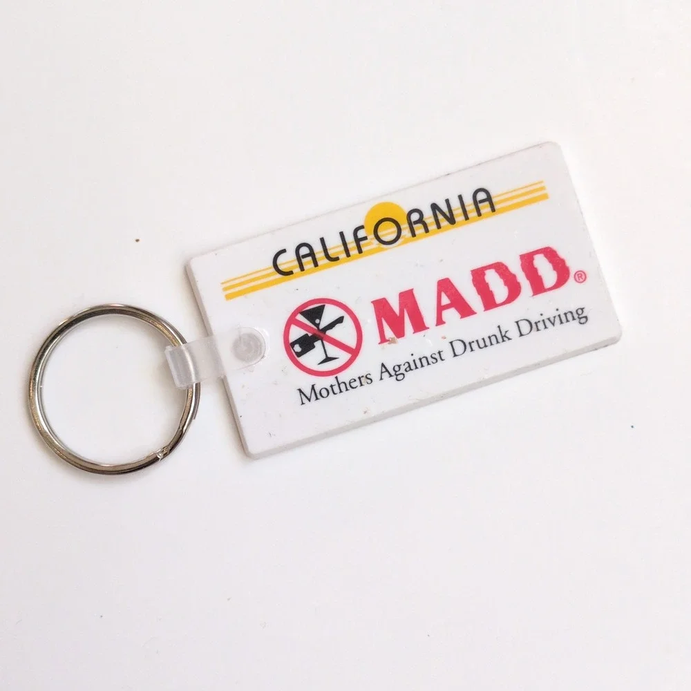 Vintage 90s Y2K MADD Keychain White California Mothers Against Drunk Driving
